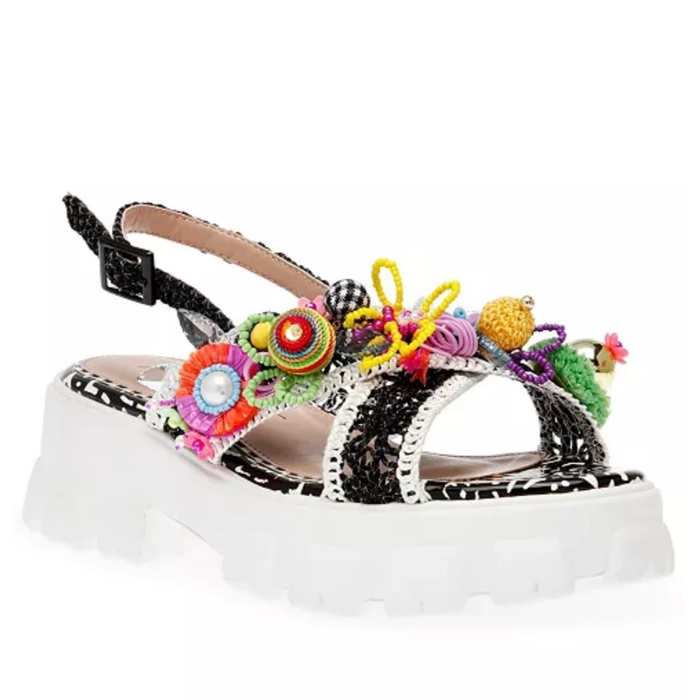 Betsey Johnson Black and White Sandals with Colorful Embellishments